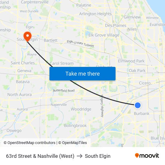 63rd Street & Nashville (West) to South Elgin map