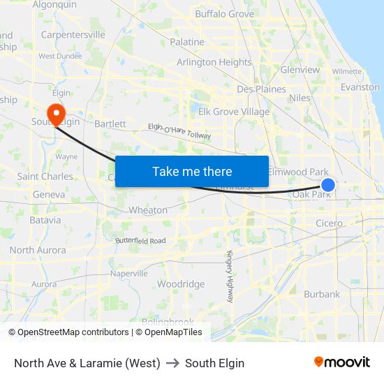 North Ave & Laramie (West) to South Elgin map