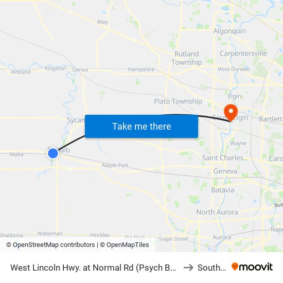 West Lincoln Hwy. at Normal Rd (Psych Building) - Eb Stop #444 to South Elgin map