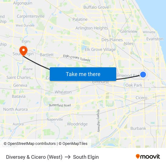 Diversey & Cicero (West) to South Elgin map