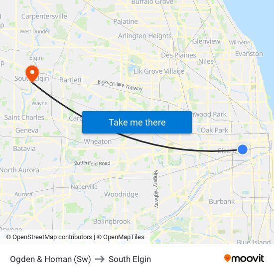 Ogden & Homan (Sw) to South Elgin map