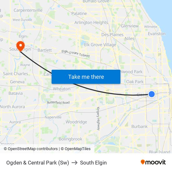 Ogden & Central Park (Sw) to South Elgin map