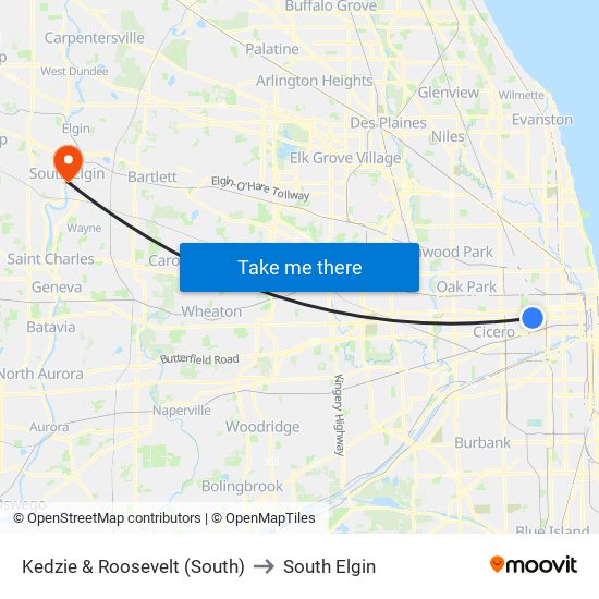 Kedzie & Roosevelt (South) to South Elgin map