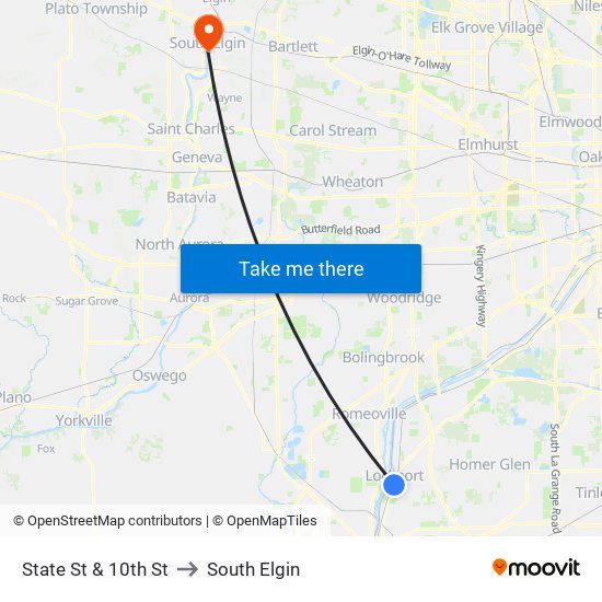 State St & 10th St to South Elgin map