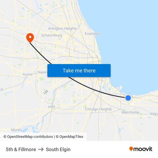 5th & Fillmore to South Elgin map