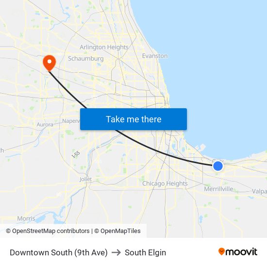 Downtown South (9th Ave) to South Elgin map