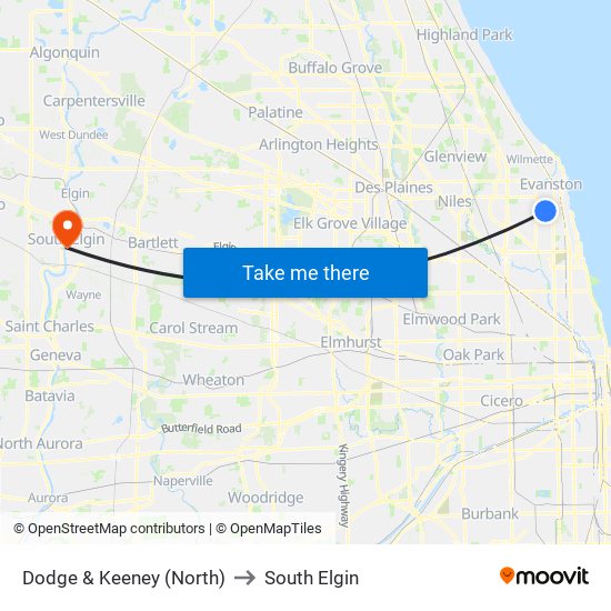 Dodge & Keeney (North) to South Elgin map