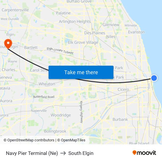 Navy Pier Terminal (Ne) to South Elgin map