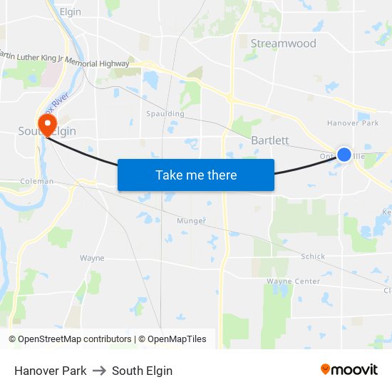 Hanover Park to South Elgin map