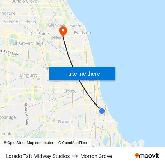 Lorado Taft Midway Studios to Morton Grove map