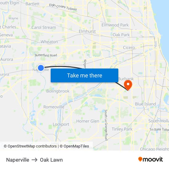 Naperville to Oak Lawn map