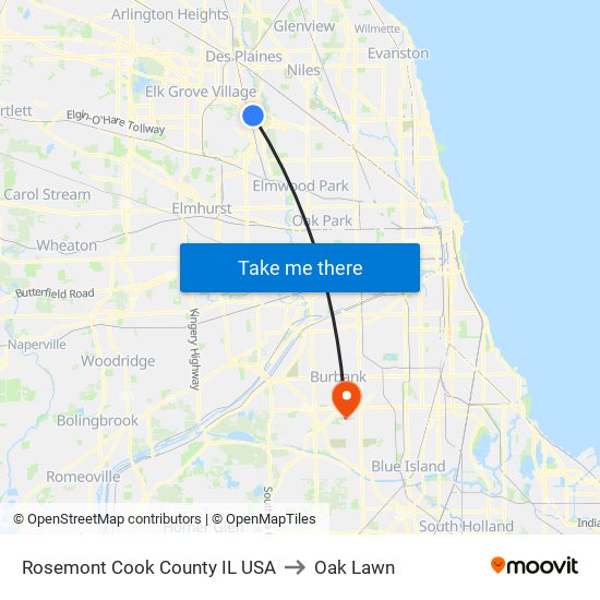 Rosemont Cook County IL USA to Oak Lawn map