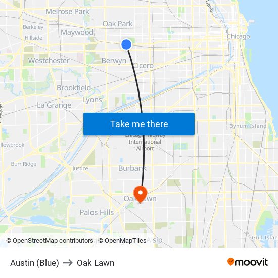 Austin (Blue) to Oak Lawn map