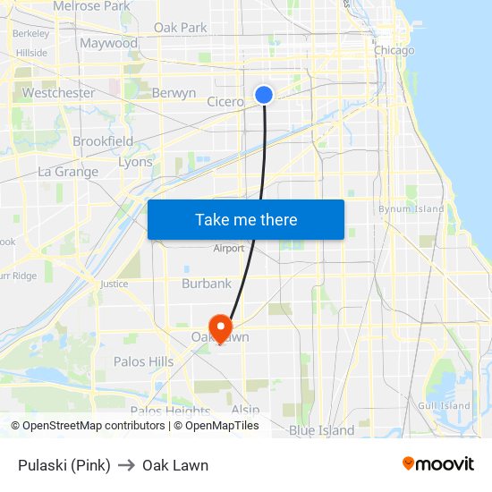 Pulaski (Pink) to Oak Lawn map