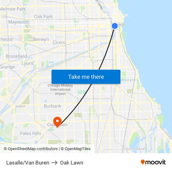 Lasalle/Van Buren to Oak Lawn map