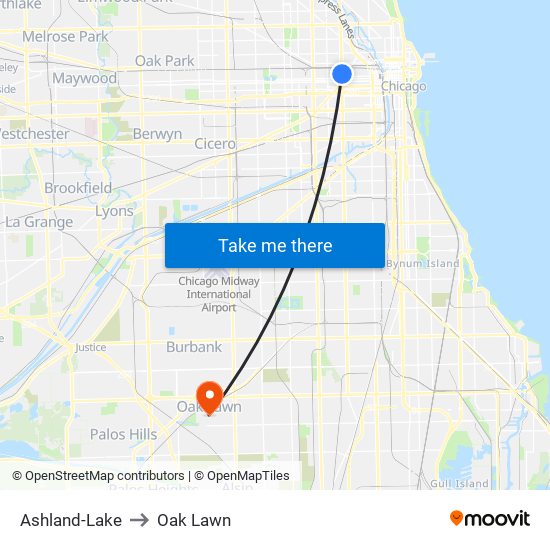 Ashland-Lake to Oak Lawn map