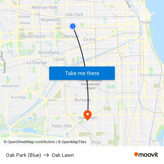 Oak Park (Blue) to Oak Lawn map