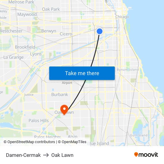 Damen-Cermak to Oak Lawn map