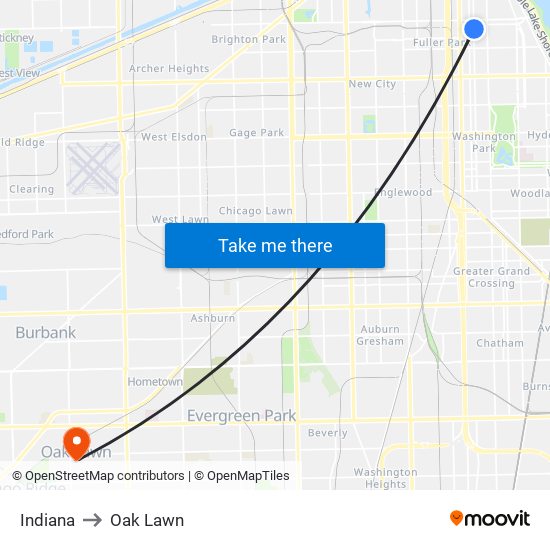 Indiana to Oak Lawn map