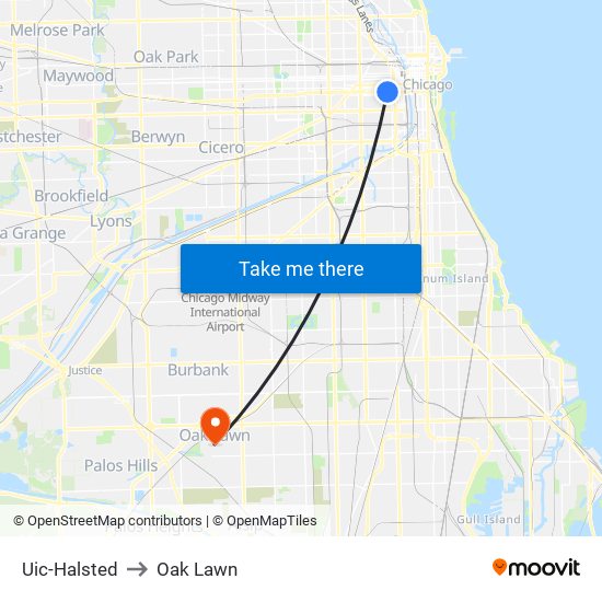 Uic-Halsted to Oak Lawn map