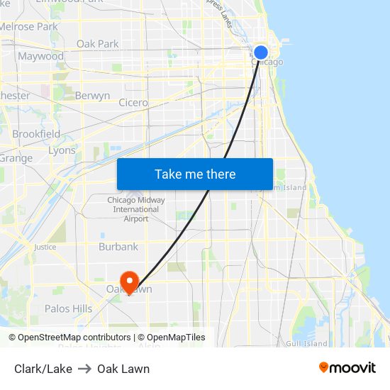 Clark/Lake to Oak Lawn map