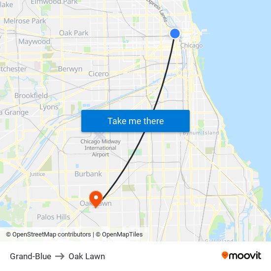 Grand-Blue to Oak Lawn map