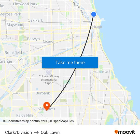 Clark/Division to Oak Lawn map