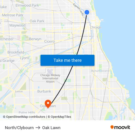 North/Clybourn to Oak Lawn map