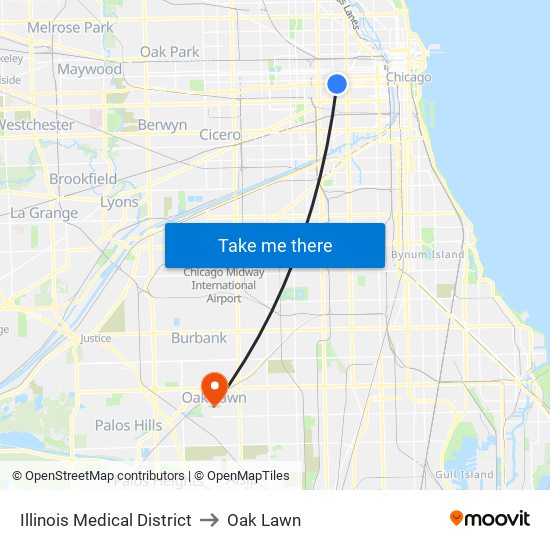 Illinois Medical District to Oak Lawn map