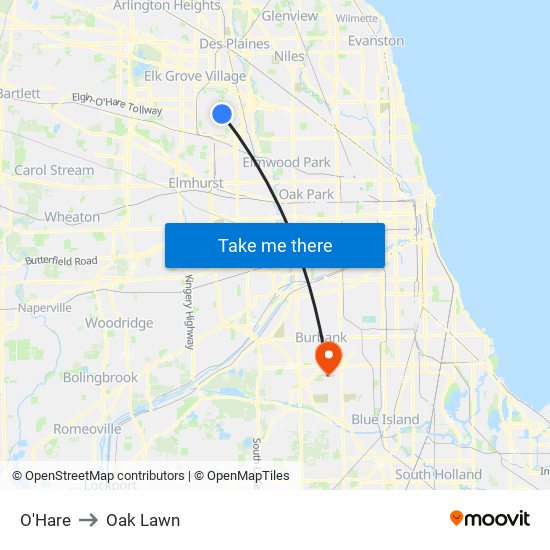 O'Hare to Oak Lawn map