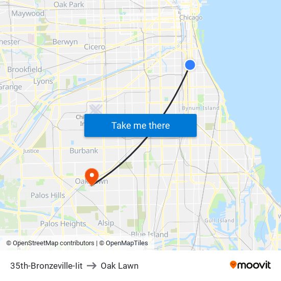 35th-Bronzeville-Iit to Oak Lawn map