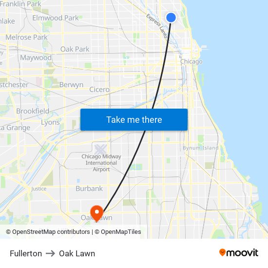 Fullerton to Oak Lawn map