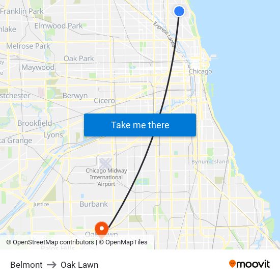 Belmont to Oak Lawn map