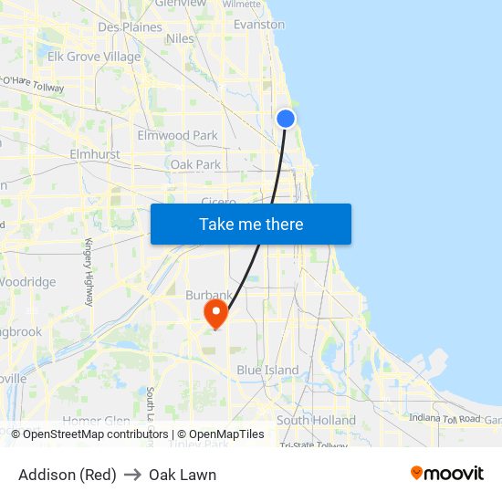 Addison (Red) to Oak Lawn map