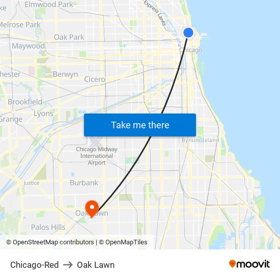 Chicago-Red to Oak Lawn map