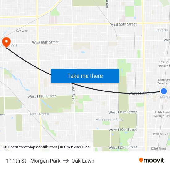 111th St.- Morgan Park to Oak Lawn map