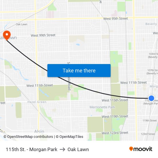 115th St. - Morgan Park to Oak Lawn map