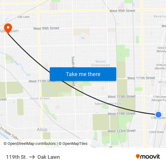 119th St. to Oak Lawn map