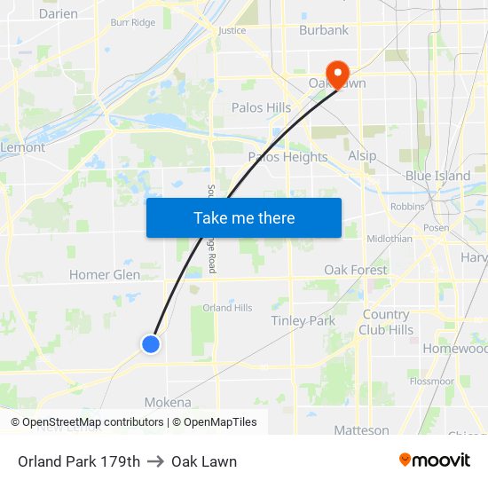 Orland Park 179th to Oak Lawn map