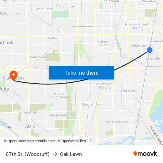 87th St. (Woodruff) to Oak Lawn map