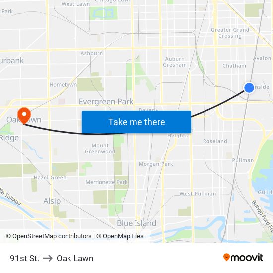 91st St. to Oak Lawn map