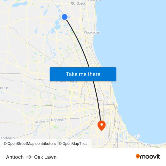 Antioch to Oak Lawn map