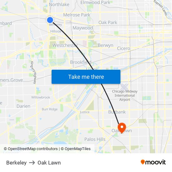 Berkeley to Oak Lawn map