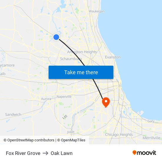 Fox River Grove to Oak Lawn map