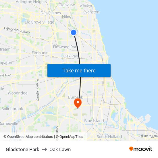 Gladstone Park to Oak Lawn map