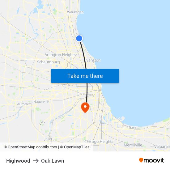 Highwood to Oak Lawn map