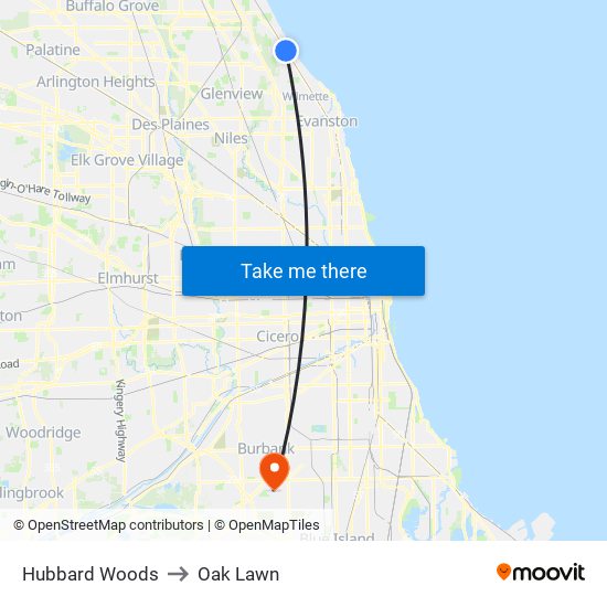 Hubbard Woods to Oak Lawn map