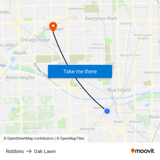 Robbins to Oak Lawn map