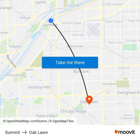 Summit to Oak Lawn map