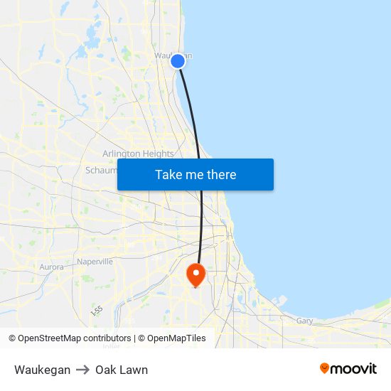 Waukegan to Oak Lawn map